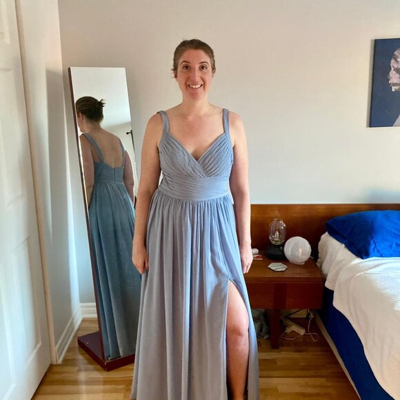 Azazie Chanel Dusty Blue Full Length Dress - Picture 2 of 10